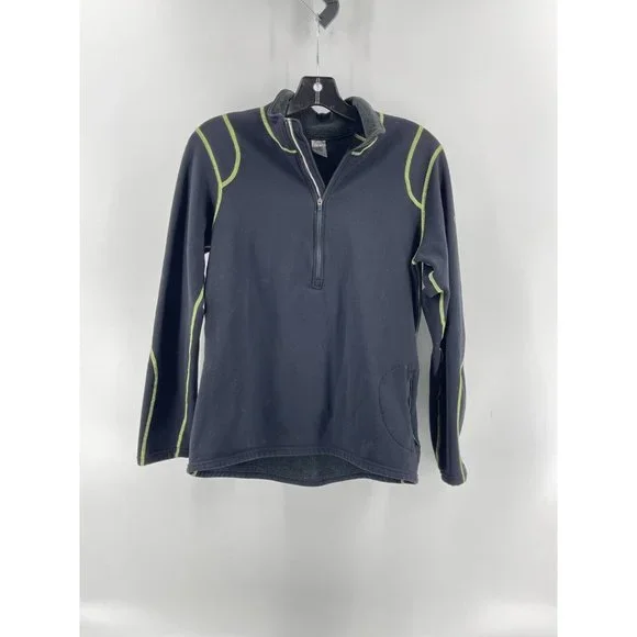 REI Women's Black Neon Green Stitching 1/4 Zip Stretch Fleece Sweatshirt Size L - Picture 2 of 15